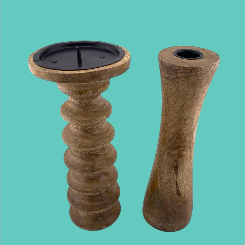 Set of 2 Wooden Candlesticks
